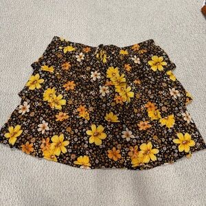 Blue Rain Floral Skirt with Yellow and Orange Accents